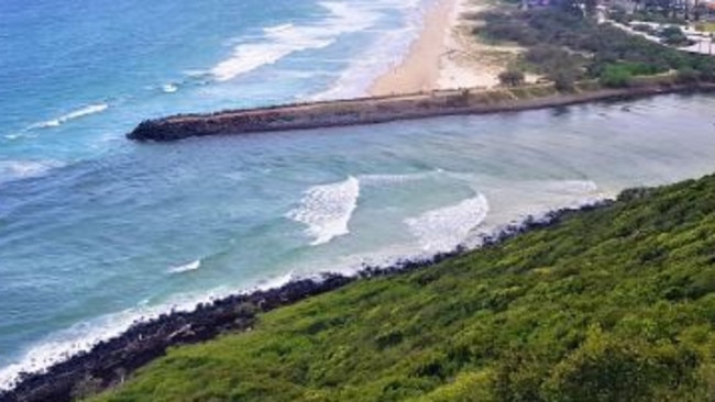 An example of a breakwall at the entrance to Tallebudgera Creek in southern Queensland that helps keep the entrance free from sand build up.  Picture: Northern Beaches Council