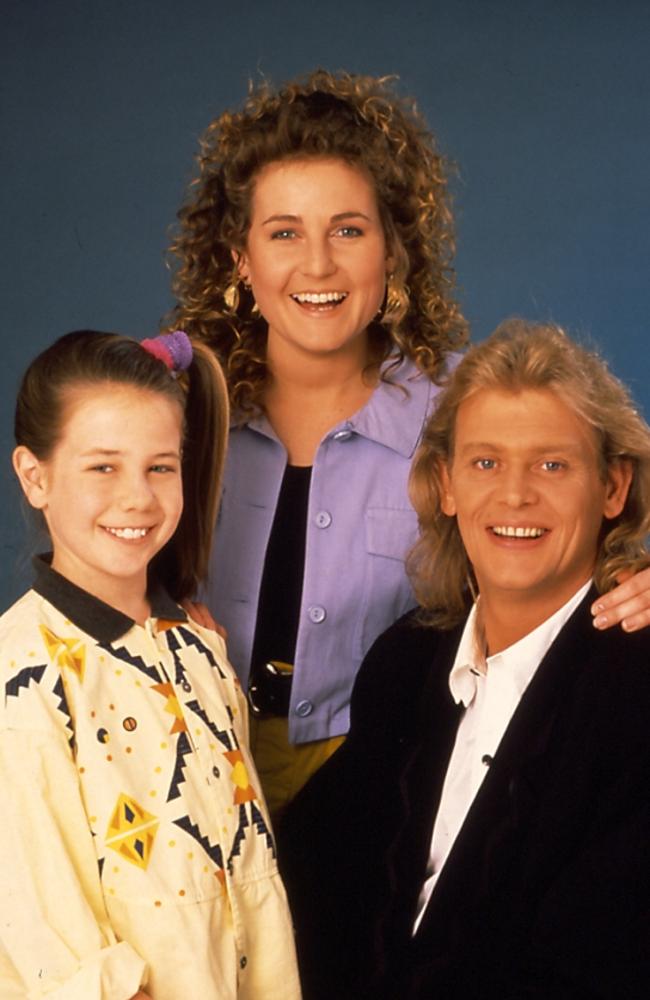 John Farnham with Kate Ritchie and Sharyn Hodgson as celebrity guest stars on Home and Away in 1988. Picture: Supplied