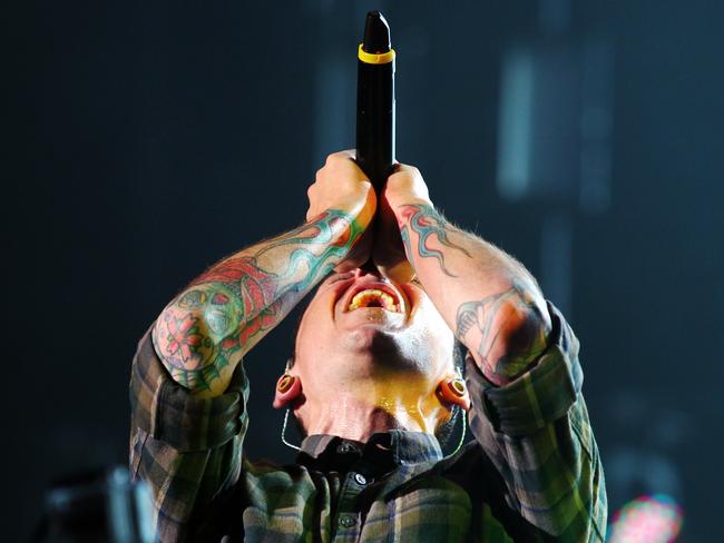 Chester Bennington onstage on his final Australian tour for Soundwave Brisbane in 2013. Picture: Supplied