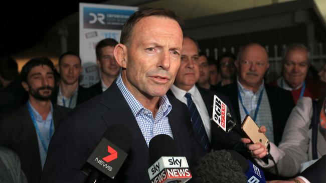 Tony Abbott speaks to media after the Liberal convention. Picture: Damian Shaw