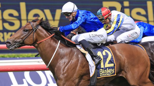 SYDNEY, AUSTRALIA - APRIL 09: Sam Clipperton on Vilana wins race 2 the Bisley Workwear South Pacific Classic during The Championships Day 2, Longines Queen Elizabeth Stakes Day, at Royal Randwick Racecourse on April 09, 2022 in Sydney, Australia. (Photo by Mark Evans/Getty Images)