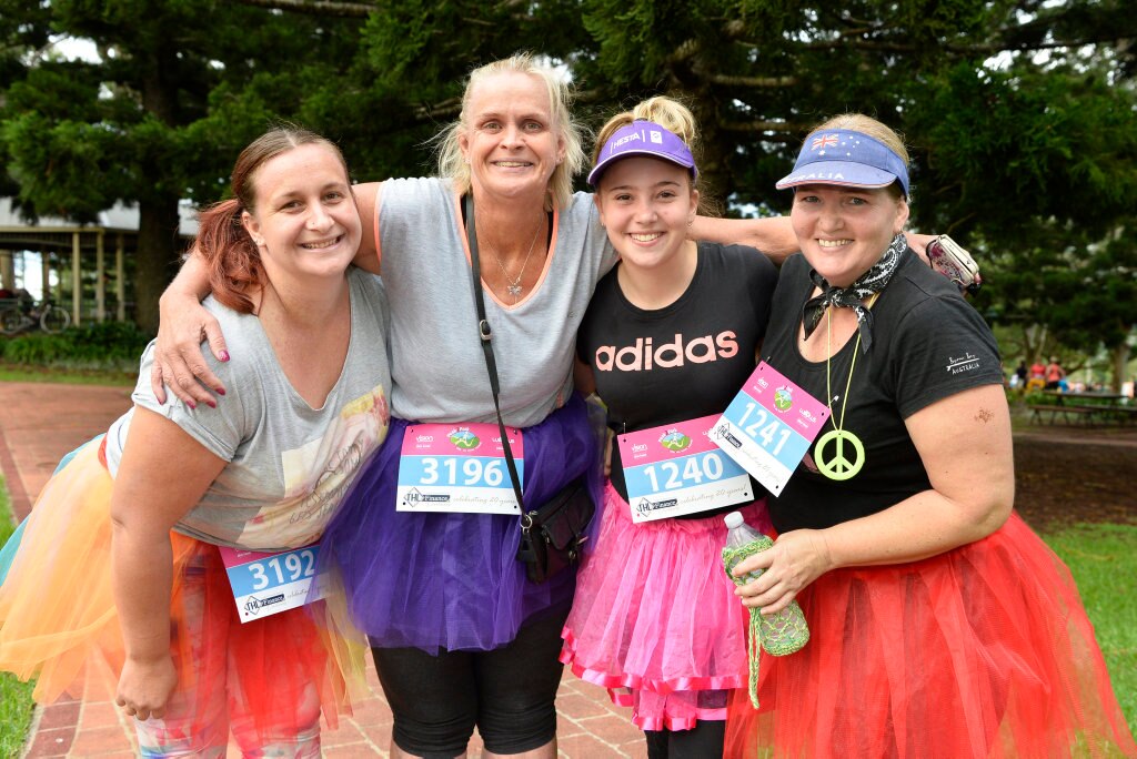Dressed for a fun run are (from left) Lynda Somerfield, Kerri Ebert, Deleisha Thompson and Leelee Thompson at Peak2Park 2018, Sunday, March 4, 2018. Picture: Kevin Farmer