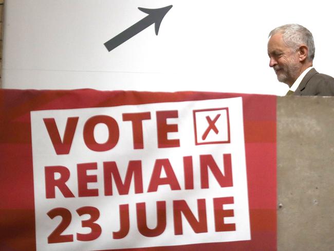 Labour Leader Jeremy Corbyn addresses an audience about why Labour is voting remain.