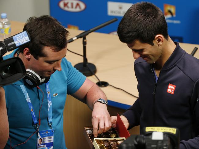 Novak Djokovic sweetens up the press.