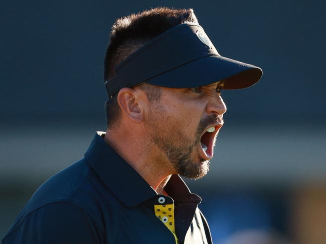 MONTREAL, QUEBEC - SEPTEMBER 27: Jason Day of Australia and the International Team celebrates during Friday Foursomes on day two of the 2024 Presidents Cup at The Royal Montreal Golf Club on September 27, 2024 in Montreal, Quebec, Canada.   Vaughn Ridley/Getty Images/AFP (Photo by Vaughn Ridley / GETTY IMAGES NORTH AMERICA / Getty Images via AFP)