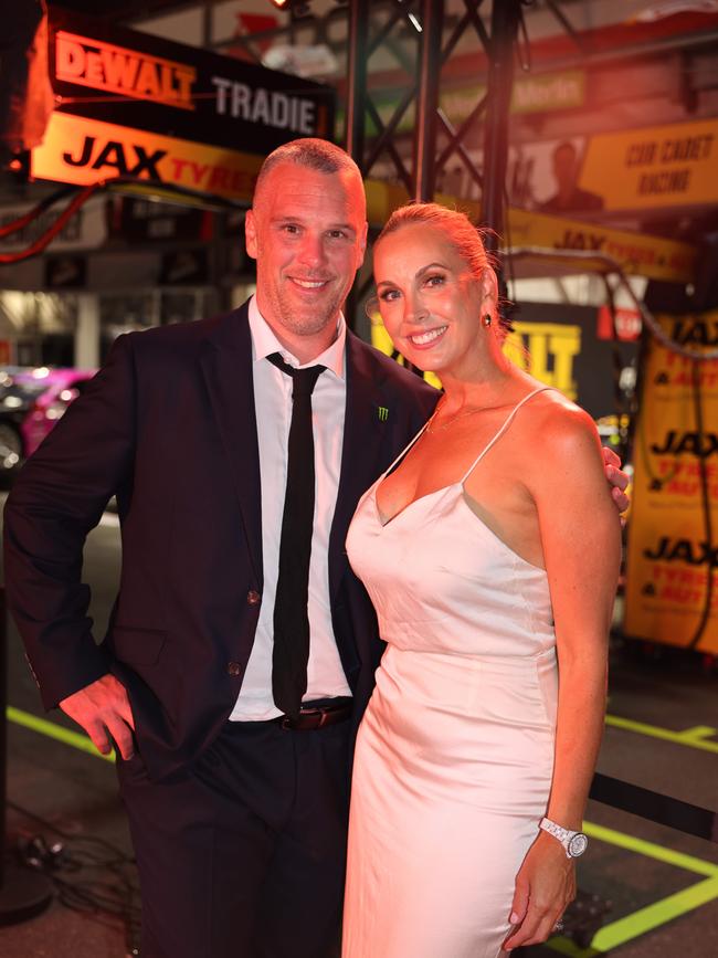 Ben Bartlett and Bel Adderton at the Supercars GC500 Party Under Palms on Pit Lane for Gold Coast at Large. Picture, Portia Large.