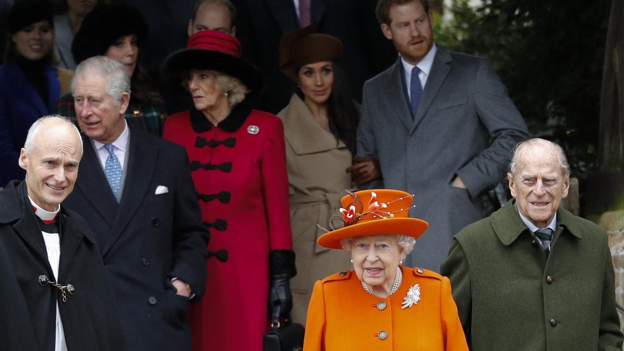 Queen Elizabeth (centre) with her late husband Philip and some of her children and grandchildren after attending the 2017 Christmas Day church service in Sandringham. Picture: Adrian Dennis/AFP