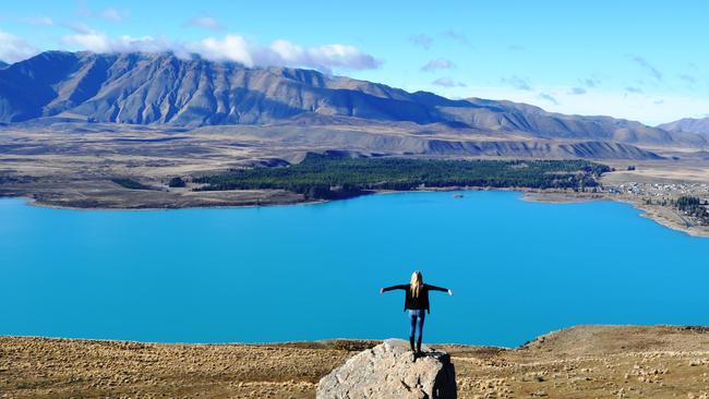 Lake Tekapo from the Mt John Observatory cafe.