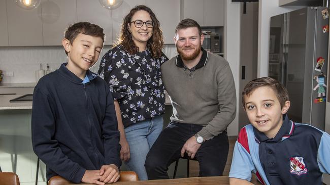 Nadine and Luke Richards with their sons Riley (left) and Charlie. The Richards family live in Kleinton. Picture: Nev Madsen.