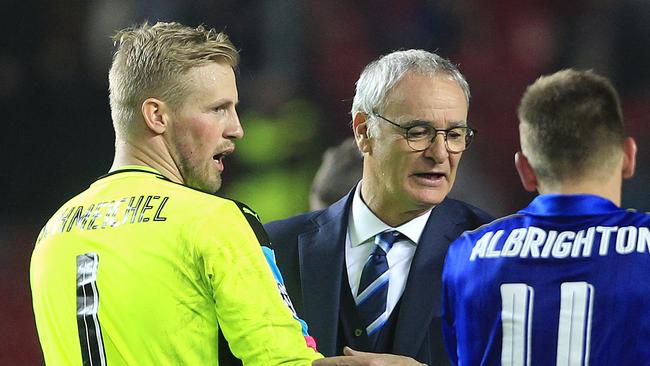 Kasper Schmeichel and Leicester manager Claudio Ranieri.