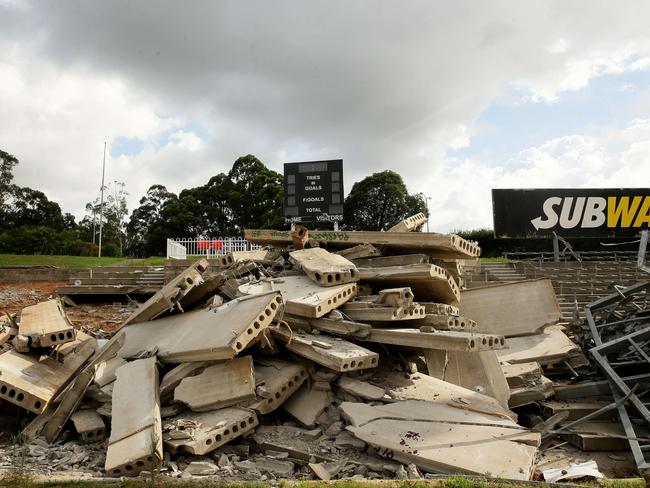 Part of a grand stand that has been demolished.