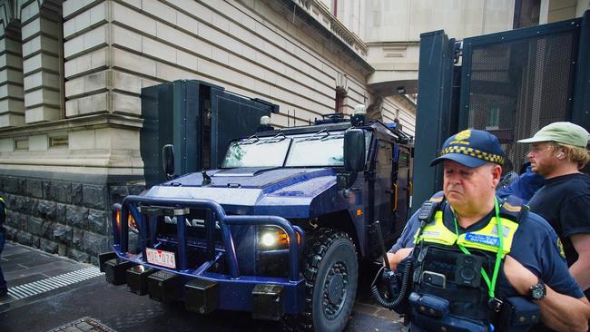 He was transported to and from court in an armoured vehicle. Picture: NewsWire / Luis Enrique Ascui