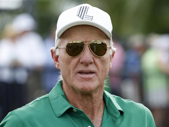 DORAL, FLORIDA - OCTOBER 20: LIV Golf CEO, Greg Norman looks on during Day One of the LIV Golf Invitational - Miami at Trump National Doral Miami on October 20, 2023 in Doral, Florida. (Photo by Cliff Hawkins/Getty Images)