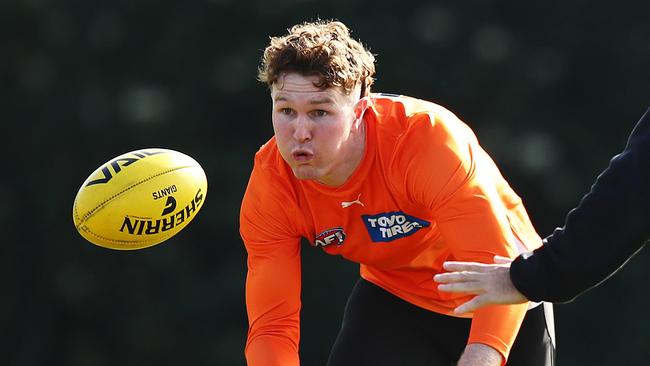 Giants Tom Green with coach Adam Kingsley during the GWS Giants training session at VAILO Community Centre, Homebush on July 2, 2024.. Photo by Brett Costello(Image Supplied for Editorial Use only - **NO ON SALES** - Â©Brett Costello )