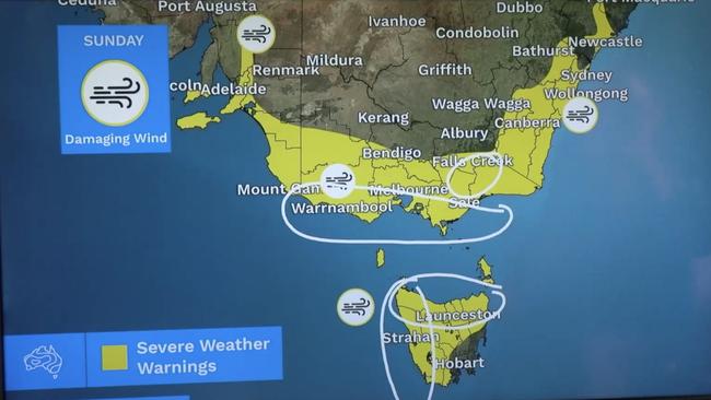 Damaging winds are forecast for several areas across southeastern Australia. Picture: BOM