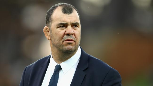 Wallabies coach Michael Cheika watches players warm up prior to the Rugby Championship match between the Australian Wallabies and Argentina at nib Stadium on September 17, 2016 in Perth, Australia. (Photo by Cameron Spencer/Getty Images)