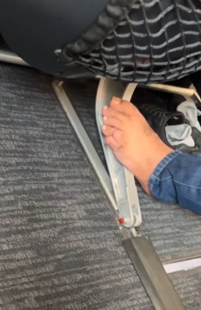 A passenger has caused quite the stir online after he flashed his ‘hairy bare feet’. Picture: TikTok/reverseosmosis369