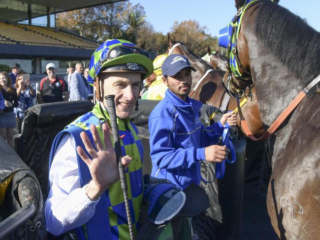 Blake Shinn reacts after piloting Prime Candidate to victory at Canterbury Park in May.