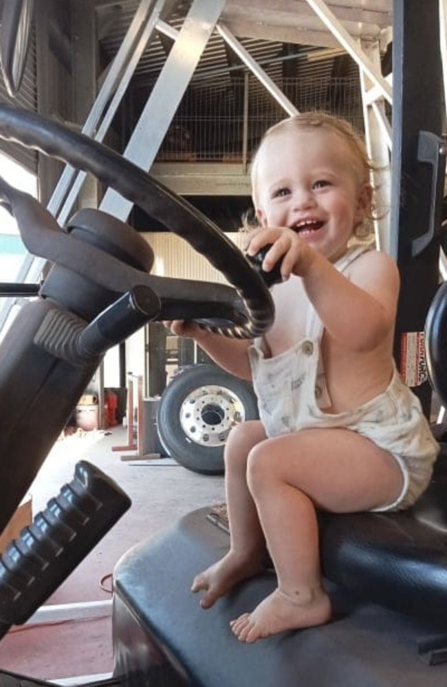 Roccoh Sydney Wheeler: Born on 24/07/2022, Ruby Louise describes him as as her smart, handsome, funny yet cheeky boy, with beautiful blue eyes, gorgeous dimples, amazing curls with an affectionate smile.“He is such a character,” she said. Rocco is pictured on the on the forklift at his dad’s work.