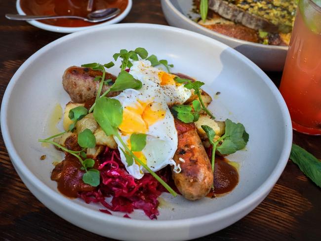 Fleetwood Macchiato’s housemade sausages, sauerkraut and oils. Picture: Jenifer Jagielski