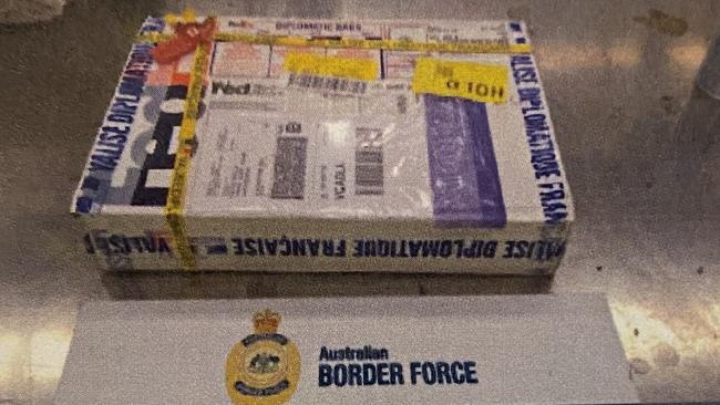 Court released photos of the interior of a fake diplomatic pouch containing cocaine which was mailed into Australia. Picture: Border Force.