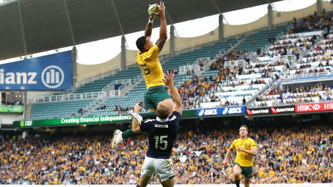 Israel Folau scores a spectacular try against Scotland.