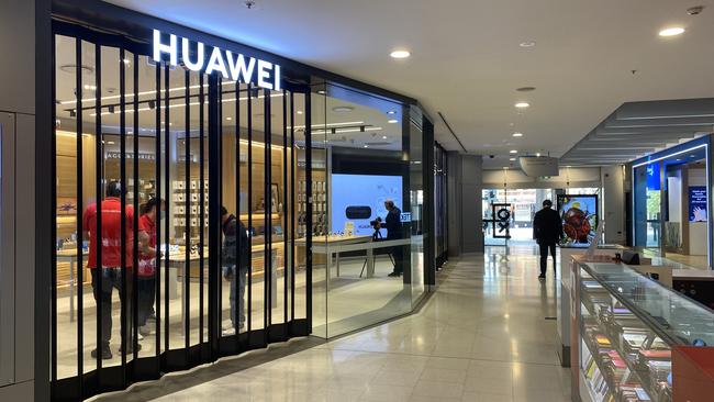 Huawei’s shopfront in central Sydney prepares to open.