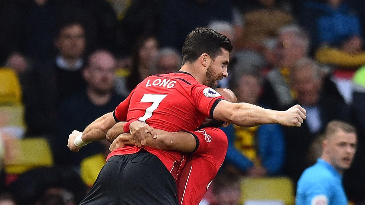 Southampton's Irish striker Shane Long celebrates scoring the fastest goal in Premier League history.