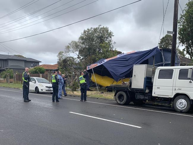 Police outside the Dandenong North home. Picture: Brianna Travers