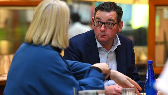 Premier Daniel Andrews and Lord Mayor of Melbourne Sally Capp. Picture: AAP