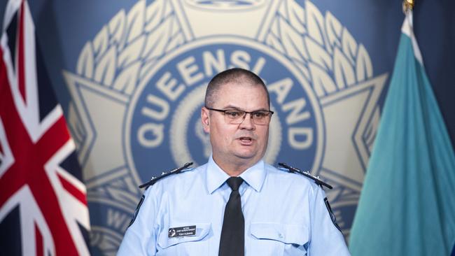 Acting Chief Superintendent Tony Fleming speaks to the media about plans for mass protests in Brisbane next week. Picture: Glenn Hunt/AAP