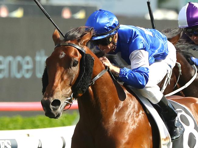 SYDNEY, AUSTRALIA - MARCH 04: Zac Purton riding Communist  wins  Race 8 The Agency Randwick Guineas  during Sydney Racing at Royal Randwick Racecourse on March 04, 2023 in Sydney, Australia. (Photo by Jeremy Ng/Getty Images)