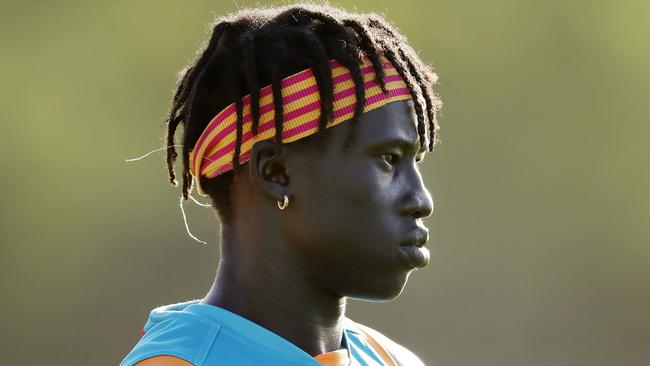 MELBOURNE , AUSTRALIA.February 10 , 2024.   Hawthorn AFL training at Waverley Park.   Changkuoth Jiath of the Hawks  during todays session  . Pic: Michael Klein