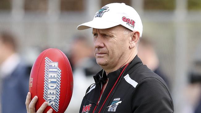 Ken Hinkley during a Port Adelaide training session. Picture: SARAH REED