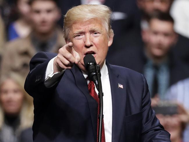 President Donald Trump speaks at a rally Wednesday, March 15, 2017, in Nashville, Tenn. (AP Photo/Mark Humphrey)