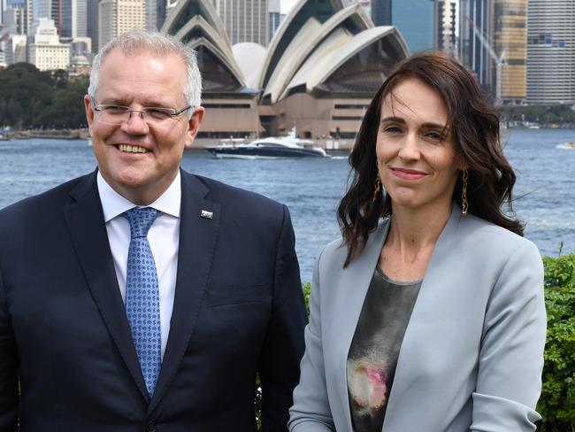 New Zealand Prime Minister, Jacinda Ardern and Australian Prime Minster, Scott Morrison pose for a photo before a press conference held at Admiralty House. Picture: Getty