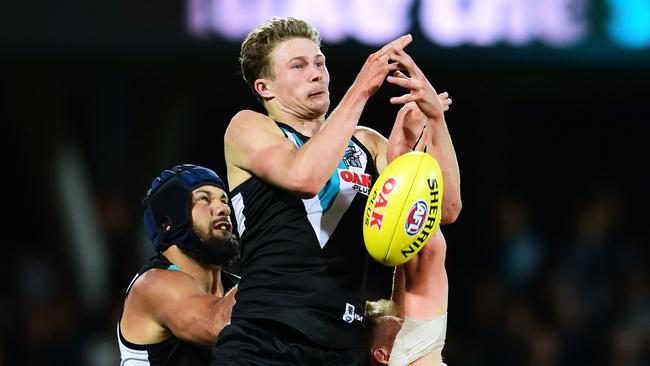 Xavier Duursma flies for Port Adelaide. Picture: Mark Brake/Getty Images