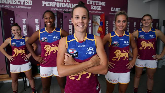 Lions captain Emma Zielke (centre) with teammates (from left) Emma Bates, Sabrina Frederick-Traub, Kaitlyn Ashmore and Tayla Harris. Picture: Jamie Hanson