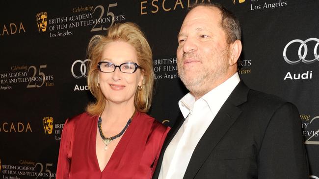 Actress Meryl Streep with Harvey Weinstein at an awards season party in Beverly Hills in January 2012. Picture: Getty Images