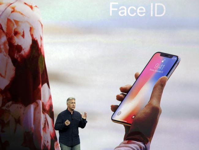 Phil Schiller, Apple's senior vice president of worldwide marketing, announces features of the new iPhone X, including Face ID. Picture: Marcio Jose Sanchez