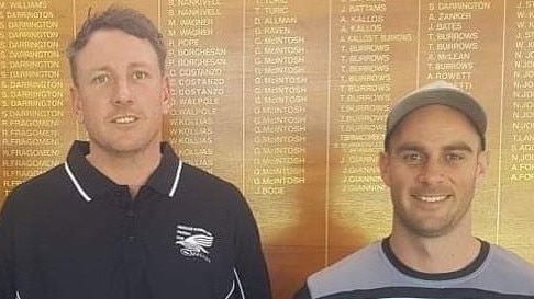 Former Norwood ruckman Sam Baulderstone with Payneham Norwood Union coach Jace Bode. Picture: Supplied, PNU Facebook page