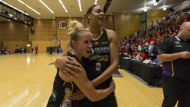 Britt Smart and Liz Cambage’s Melbourne Boomers have won through to the WNBL grand final. Picture: Ross Swanborough