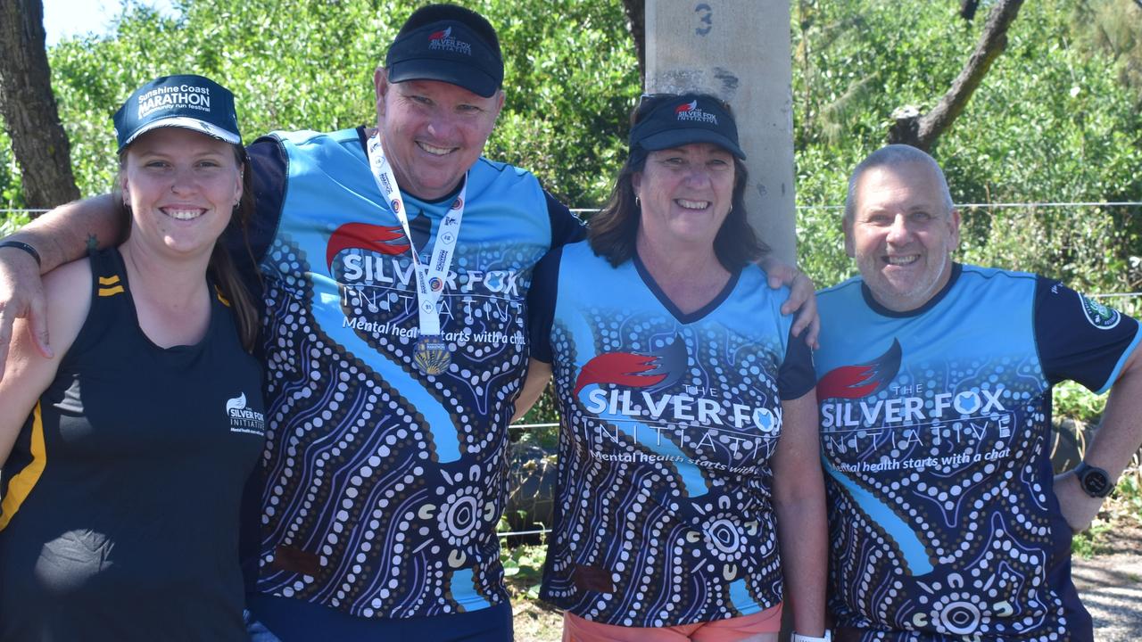 Neil, Andrea, Michael and Jaz from the Silver Fox Initiative at the 2022 Sunshine Coast Marathon. Picture: Eddie Franklin