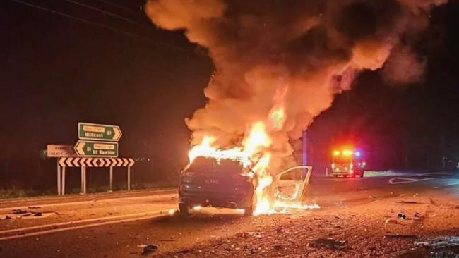 Michael Sleep has been hailed as a hero by the family of a woman whom he rescued from a fiery crash on Wednesday night. Picture: 9 News