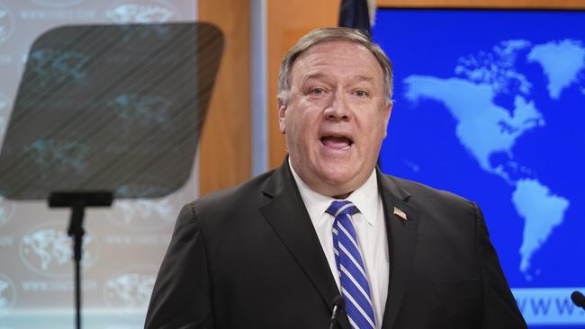 US Secretary of State Mike Pompeo in Washington on Wednesday. Picture: Kevin Lamarque/Pool Photo via AP