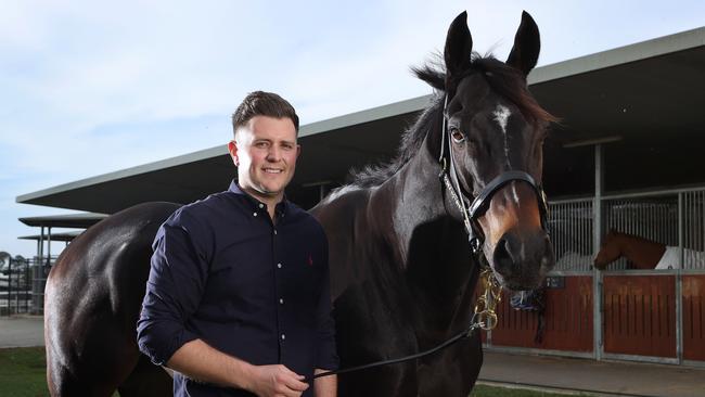 Trainer Matt Hoysted with local hope Scallopini, Ascot. Picture: Liam Kidston