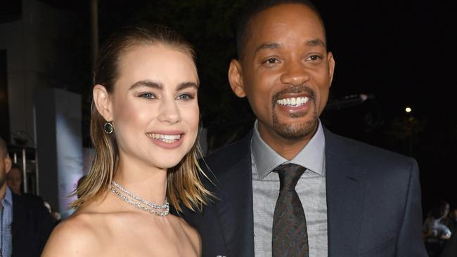 Lucy Fry with Will Smith at the Bright premiere in LA.