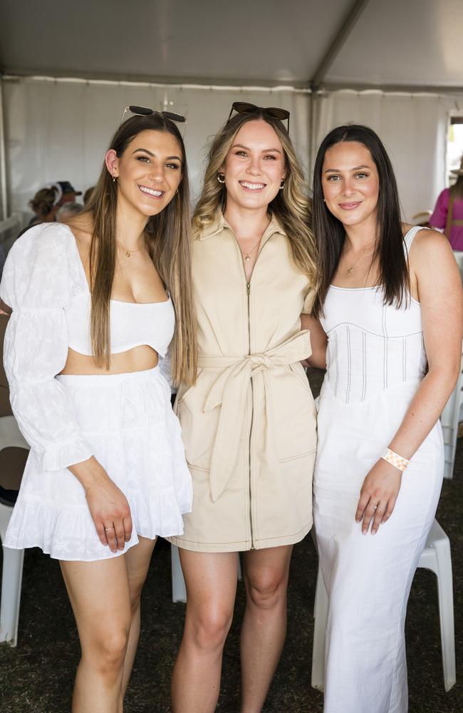 At the Clifton Races are (from left) Melissa Innamorati, Ashlee Brindell and Lauren Berndt, Saturday, October 28, 2023. Picture: Kevin Farmer