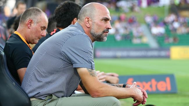 Western Sydney coach Markus Babbel watches his Wanderers fall to a 2-0 defeat to Perth Glory on Saturday. Picture: AAP