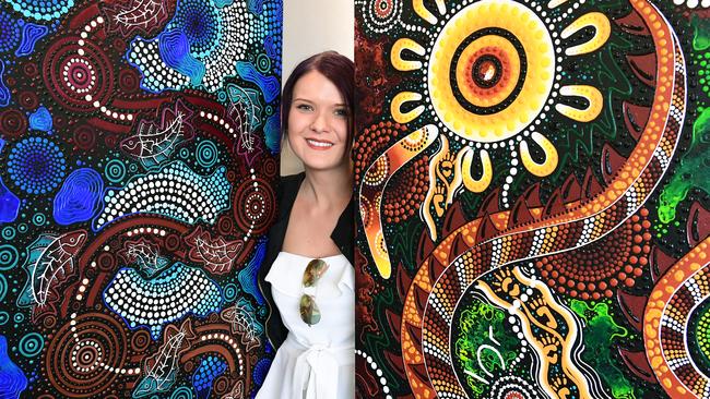 Artist Chernee Sutton with some of her vibrant artworks.